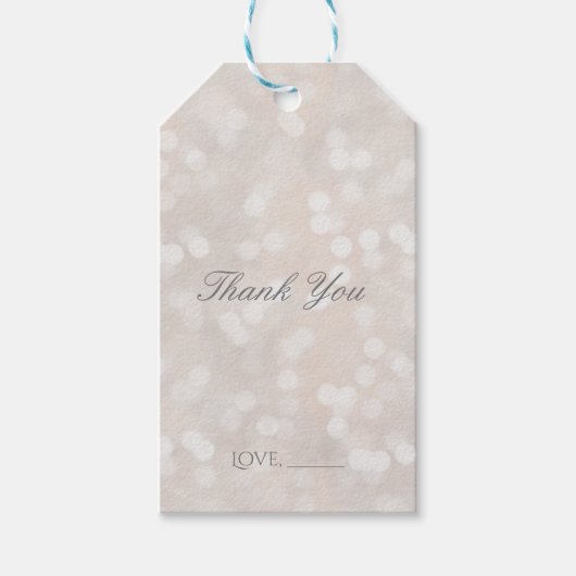 Witte Bokeh Moderne Glamour Chique Custom Favor Cadeaulabel (Voorkant)
