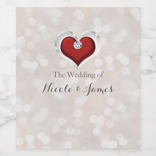 Witte Bokeh Rode Valentijn Glam Hart Wijn Labels Wijn Etiket (Enkel label)