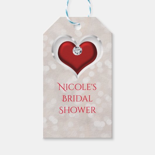 Witte Bokeh Rode Valentijns Glam Heart Favor Cadeaulabel (Voorkant)