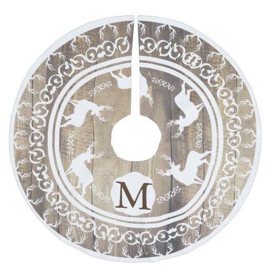 Witte bokken gewei lichte houten planken monogram kerstboom rok (Voorkant)