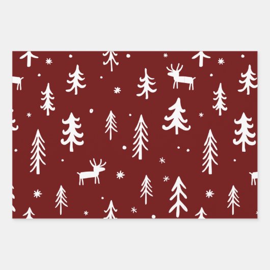 Witte Bomen Illustraties Rood Kerstmispatroon Inpakpapier Vel (Voorkant)