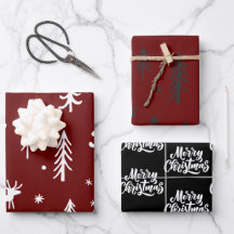 Witte Bomen Illustraties Rood Kerstmispatroon