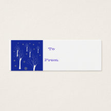 witte bomen op blauwe label