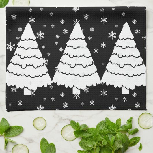 Witte bomen op zwart theedoek (Gevouwen)