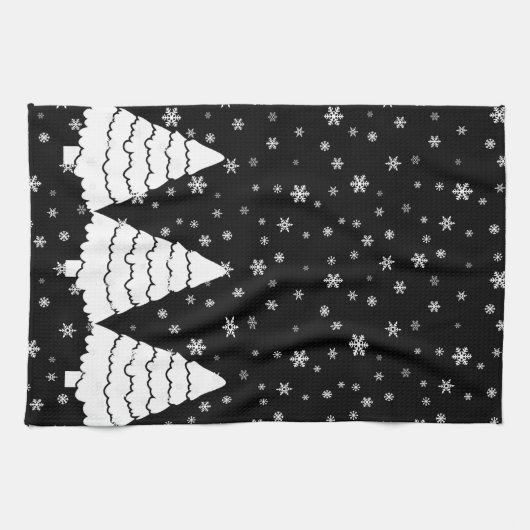 Witte bomen op zwart theedoek (Horizontaal)