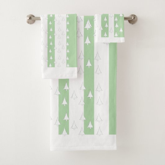 Witte bomen + pastelgroene strepen bad handdoek (Insitu)
