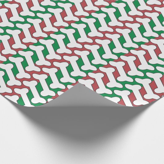 Witte Bone Patter Op Rood En Groen Custom Cadeaupapier (Hoek)