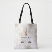 Witte Bont Gouden Sparkle Glam Eenhoorn Lichten Tote Bag (Voorkant)