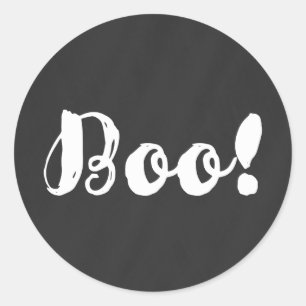 Witte BOO! Krijt Schoolbord Halloween Feest Favori Ronde Sticker