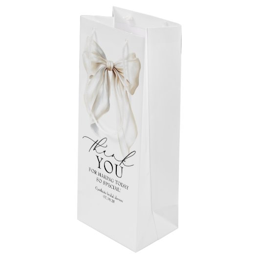 Witte Boog Bruidsdouche Bedankjes Cadeautjes Wijn Cadeautas (Voorkant Gekanteld)