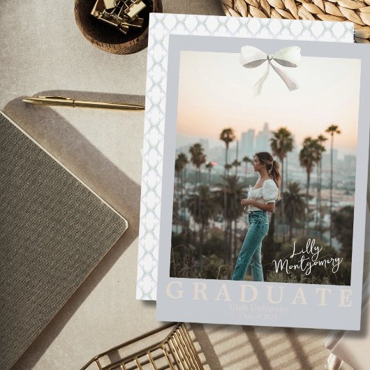 Witte Boog Coquette Traliewerk Afstudeeraankondigi Kaart