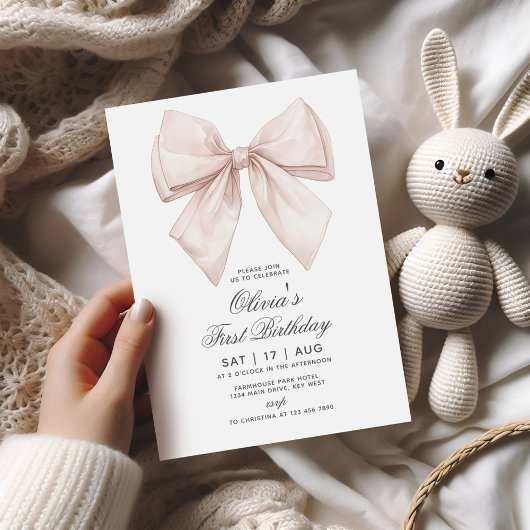 Witte boog eerste verjaardag uitnodiging