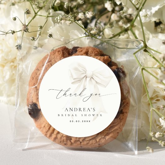 Witte Boog Elegante Script Bruids Shower Bedankje Ronde Sticker