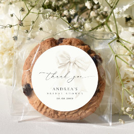 Witte Boog Elegante Script Bruidsfeest Dank Je Ronde Sticker