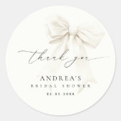 Witte Boog Elegante Script Bruiloft Feest Bedankt Ronde Sticker (Voorkant)