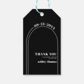 Witte boog en typografie zwart Dank u bruiloft Cadeaulabel (Achterkant)