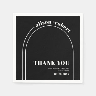 Witte boog en typografie zwart Dank u bruiloft Servet