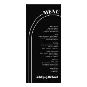 Witte boog en typografie zwarte trouwmenukaart reclamekaart (Voorkant)