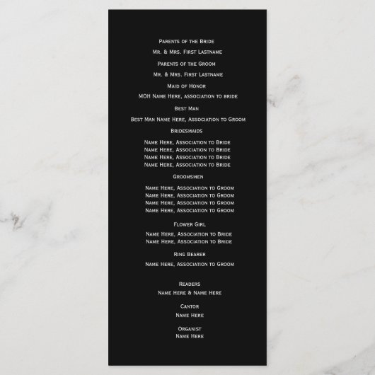 Witte boog en zwarte bruiloft programma programmakaart (Achterkant)