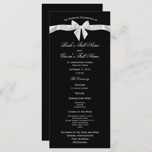 Witte boog en zwarte bruiloft programma programmakaart (Voorkant / Achterkant)