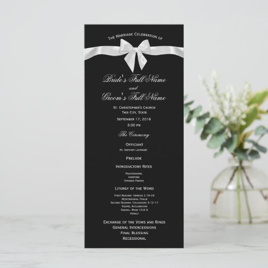 Witte boog en zwarte bruiloft programma programmakaart (Staand voorkant)