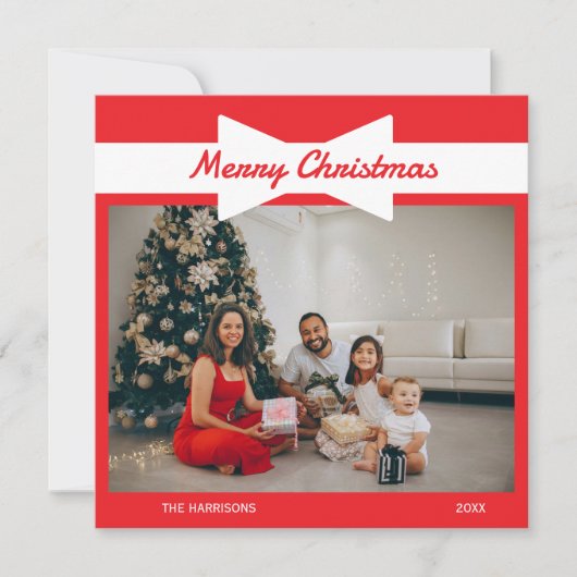 Witte boog foto rode kerst feestdagenkaart (Voorkant)