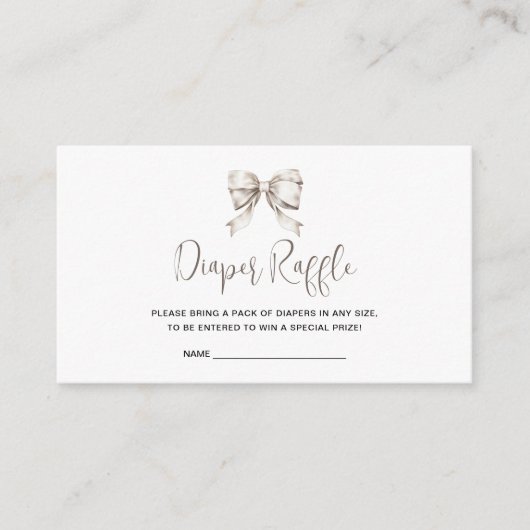 Witte Boog lint  Baby shower Luier Raffle Informatiekaartje (Voorkant)
