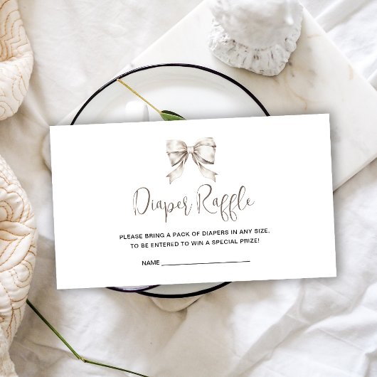 Witte Boog lint  Baby shower Luier Raffle Informatiekaartje