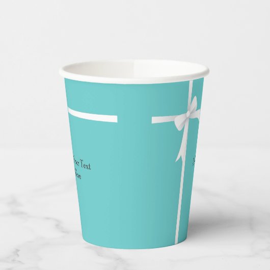 Witte Boog op Blauwgroen Blauw Custom Papieren Bekers (Links)