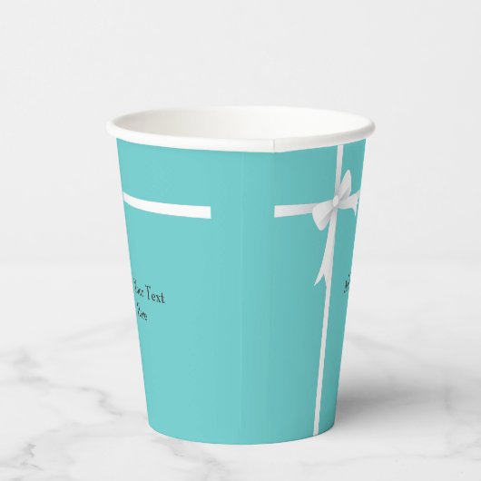 Witte Boog op Blauwgroen Blauw Custom Papieren Bekers (Rechts)
