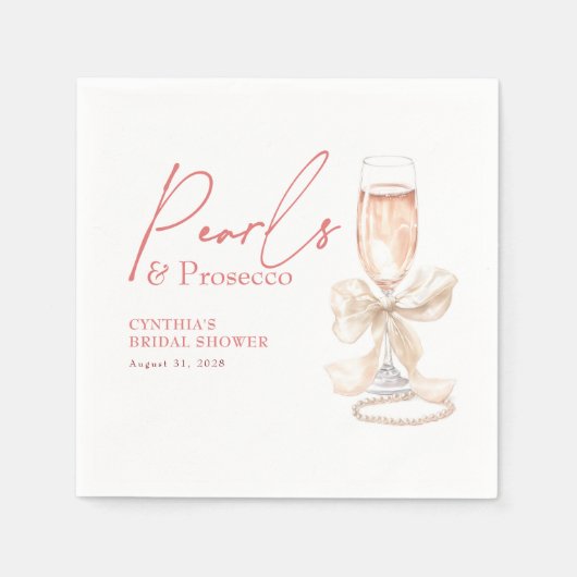 Witte Boog Parels & Prosecco Blush Bruidsdouche Servet (Voorkant)
