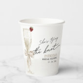 Witte Boog Ze Knoopt de Knoop Bruidsfeest Papieren Bekers (Achterkant)