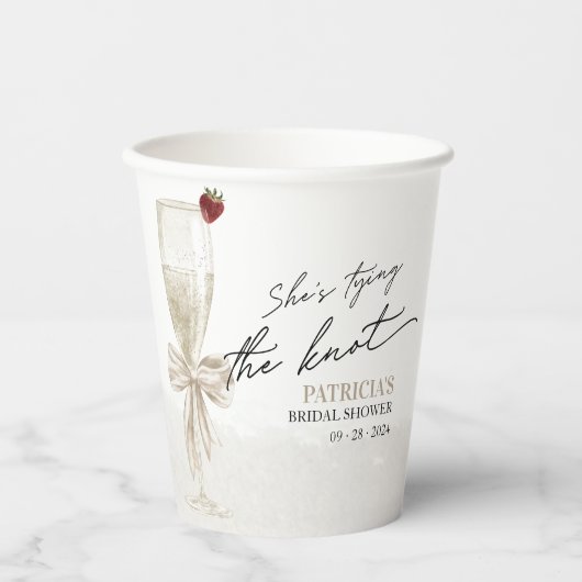 Witte Boog Ze Knoopt de Knoop Bruidsfeest Papieren Bekers (Voorkant)