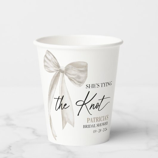 Witte Boog Ze Knoopt de Knoop Bruidsfeest Papieren Bekers (Voorkant)