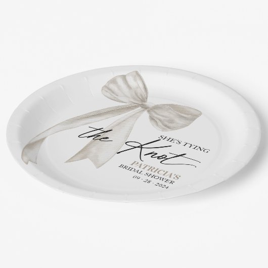 Witte Boog Ze Knoopt de Knoop Bruidsfeest Papieren Bordje (Gekanteld)