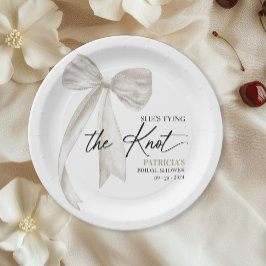 Witte Boog Ze Knoopt de Knoop Bruidsfeest Papieren Bordje