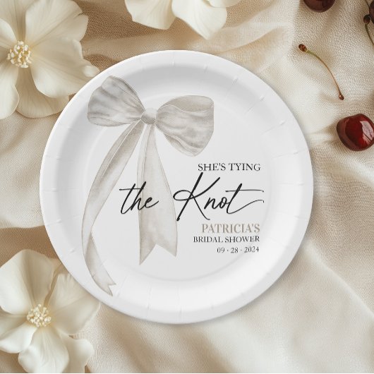 Witte Boog Ze Knoopt de Knoop Bruidsfeest Papieren Bordje