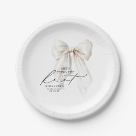 Witte Boog Ze Knoopt de Knoop Bruidsfeest Papieren Bordje