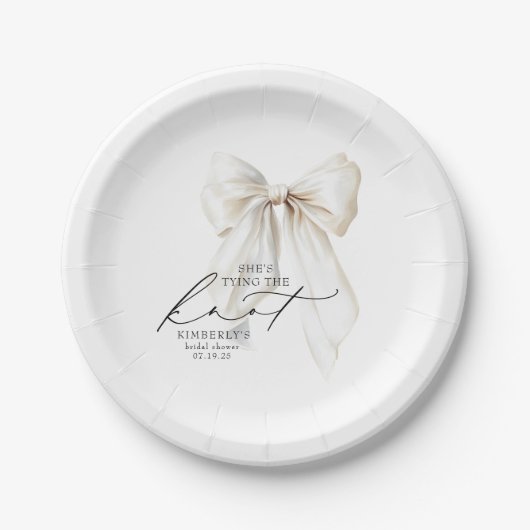 Witte Boog Ze Knoopt de Knoop Bruidsfeest Papieren Bordje (Voorkant)