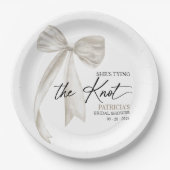 Witte Boog Ze Knoopt de Knoop Bruidsfeestje Papieren Bordje (Voorkant)