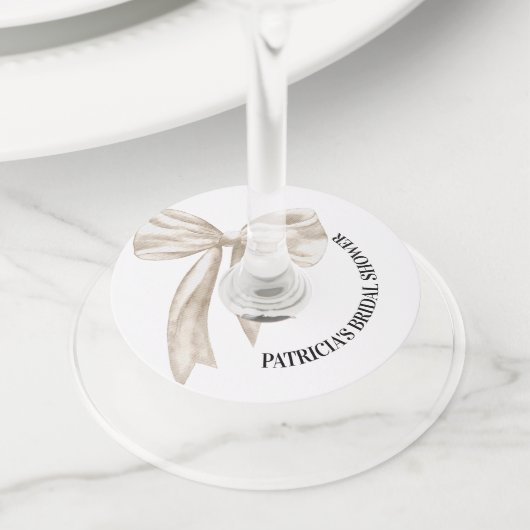 Witte Boog Zij Knoopt de Knoop Bruidsmeisjesfeest Wijnglaslabel (Dichtbij)