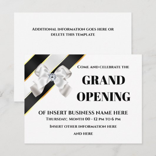 Witte boog zwarte lintlintopening VIP-gasten Aankondigingskaart (Voorkant / Achterkant)