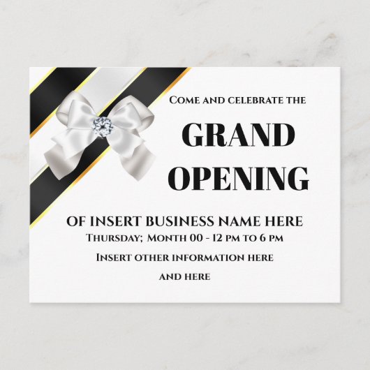 Witte boog zwarte lintlintopening VIP-gasten Aankondigingskaart (Voorkant)