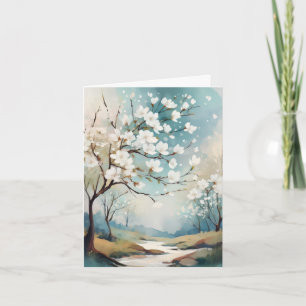 Witte boom bloeit in een serene lente scène notitiekaartje
