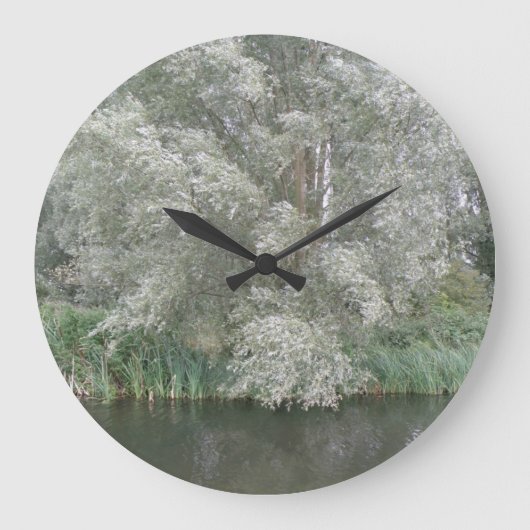 Witte boom- en rivierlandschapskust grote klok (Voorkant)