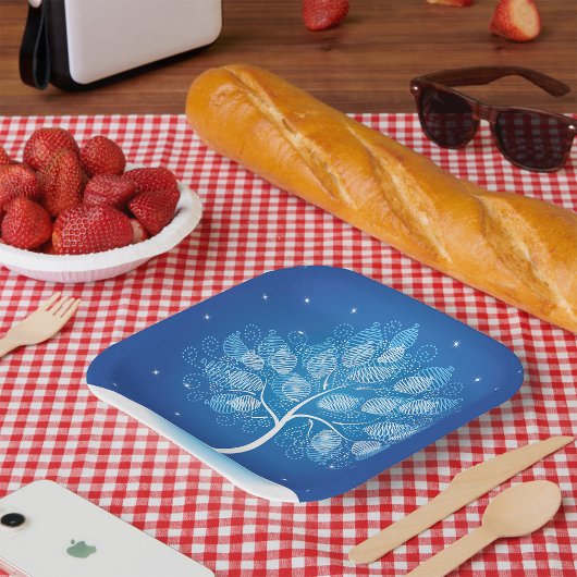 Witte boom in de sneeuw papieren bordje