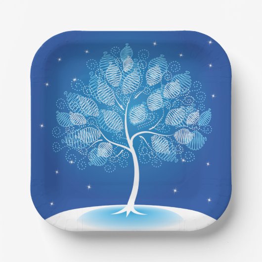 Witte boom in de sneeuw papieren bordje (Voorkant)