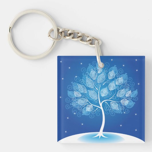 Witte boom in de sneeuw sleutelhanger (Voorkant)