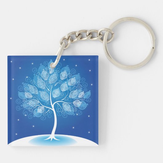 Witte boom in de sneeuw sleutelhanger (Achterkant)