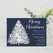 Witte Boom Marine Blauw Kerstfeest Kaart (Staand voorkant)